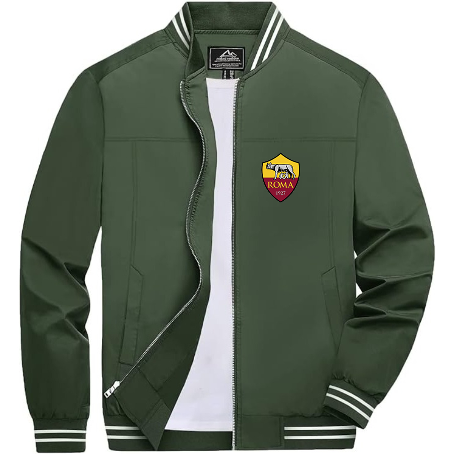 Men’s AS Roma FC Lightweight Zip-Up Bomber Jacket with Ribbed Collar and Cuffs - Versatile Casual Outerwear