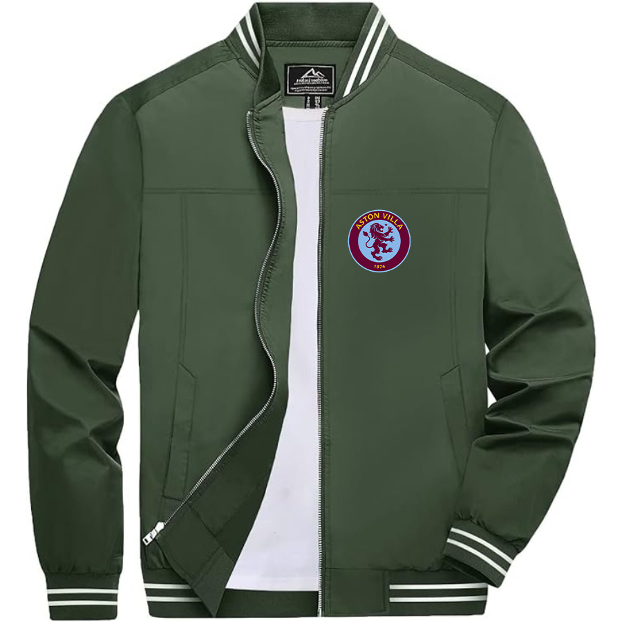 Men's Aston Villa Lightweight Zip-Up Bomber Jacket with Ribbed Collar and Cuffs - Versatile Casual Outerwear