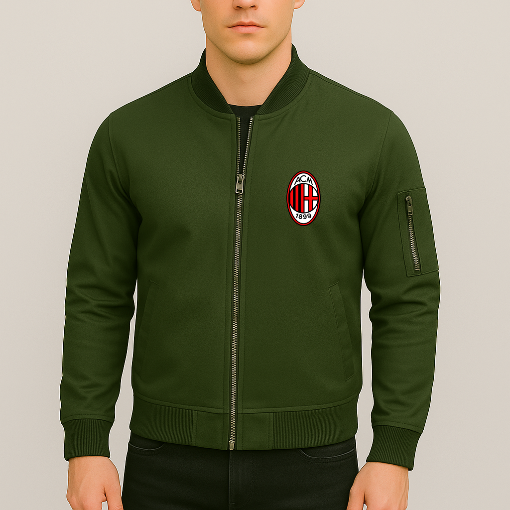 Men’s AC Milan Soccer Lightweight Bomber Jacket Windbreaker Softshell Varsity Jacket Coat