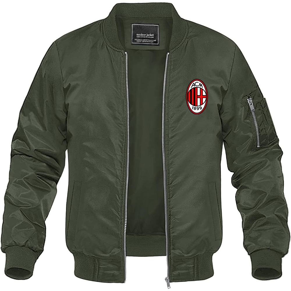 Men’s AC Milan Soccer Lightweight Bomber Jacket Windbreaker Softshell Varsity Jacket Coat