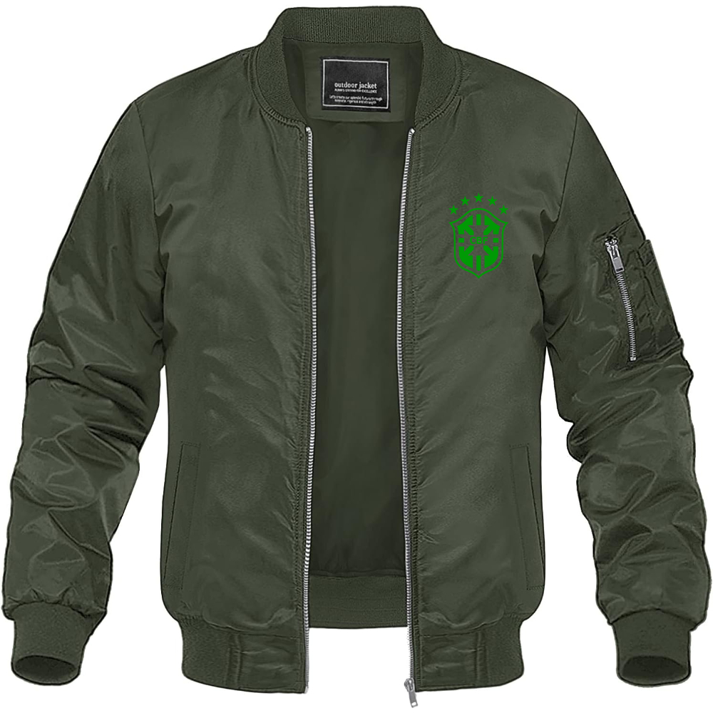 Men's Brazil Soccer Lightweight Bomber Jacket Windbreaker Softshell Varsity Jacket Coat