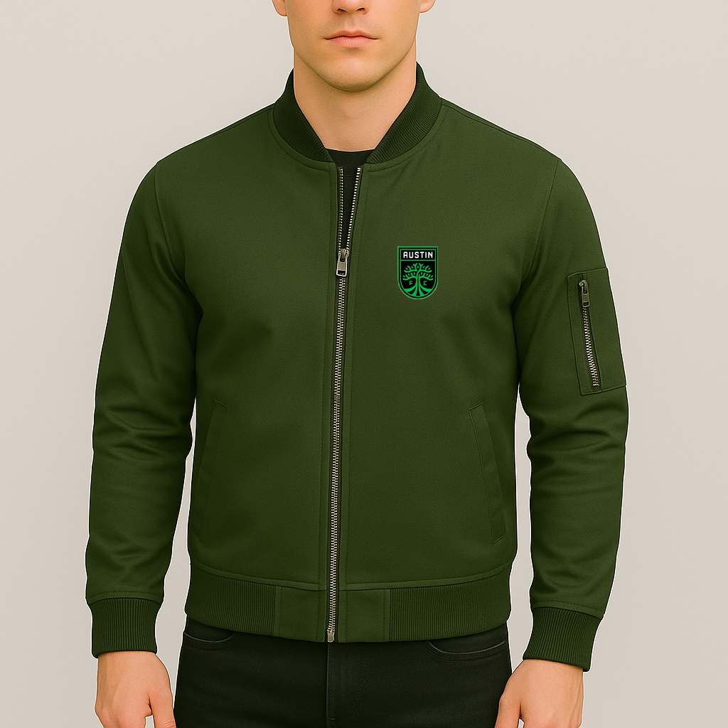 Men's Austin FC Lightweight Bomber Jacket Windbreaker Softshell Varsity Jacket Coat