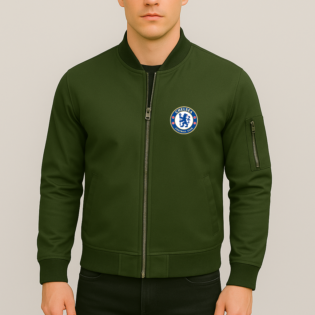 Men's Chelsea Soccer Lightweight Bomber Jacket Windbreaker Softshell Varsity Jacket Coat