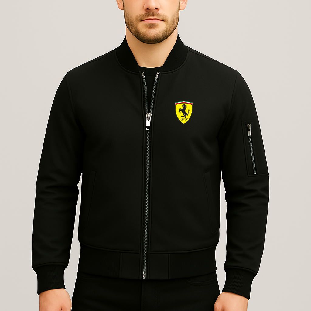 Men’s Ferrari Motorsport Car Lightweight Bomber Jacket Windbreaker Softshell Varsity Jacket Coat