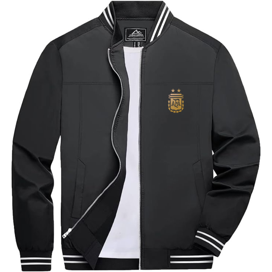 Men’s Argentina Soccer _ Lightweight Zip-Up Bomber Jacket with Ribbed Collar and Cuffs - Versatile Casual Outerwear