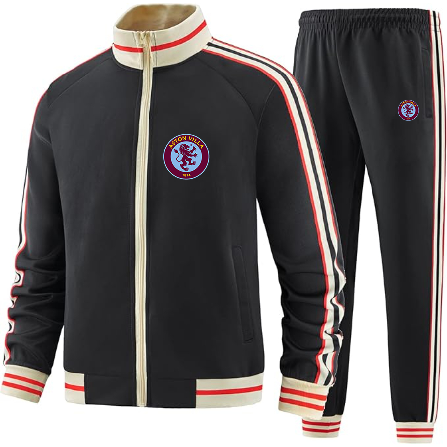Men's Aston Villa - Premium Two-Piece Designer Tracksuit with Bold Striped Accents and Zippered Front - Elevated Athletic Wear