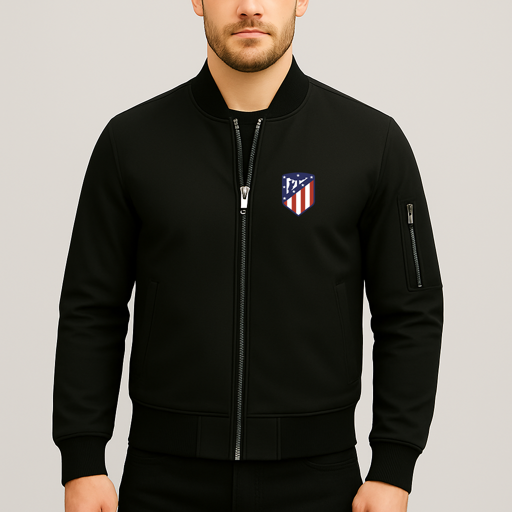 Men's Atletico Madrid FC Lightweight Bomber Jacket Windbreaker Softshell Varsity Jacket Coat