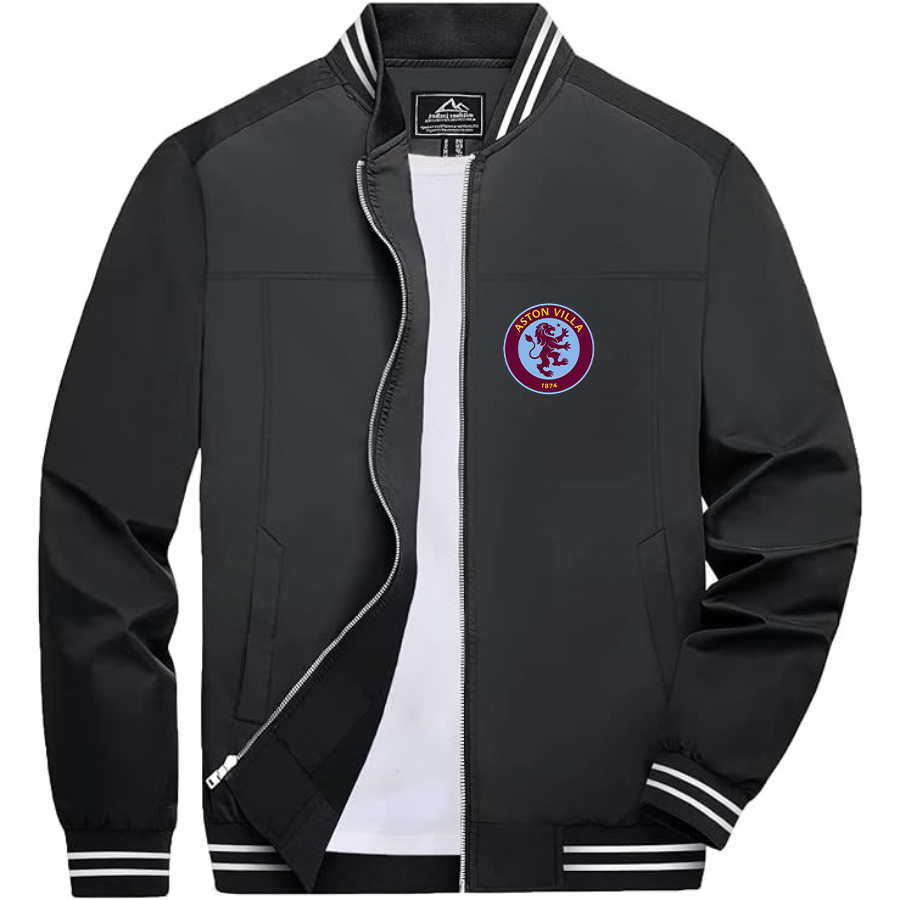 Men's Aston Villa Lightweight Zip-Up Bomber Jacket with Ribbed Collar and Cuffs - Versatile Casual Outerwear