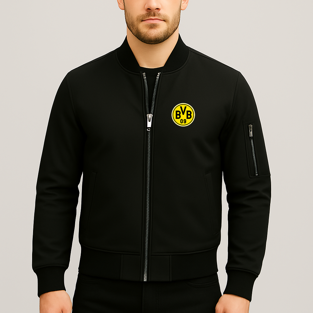 Men's Borussia Dortmund BVB FC Lightweight Bomber Jacket Windbreaker Softshell Varsity Jacket Coat