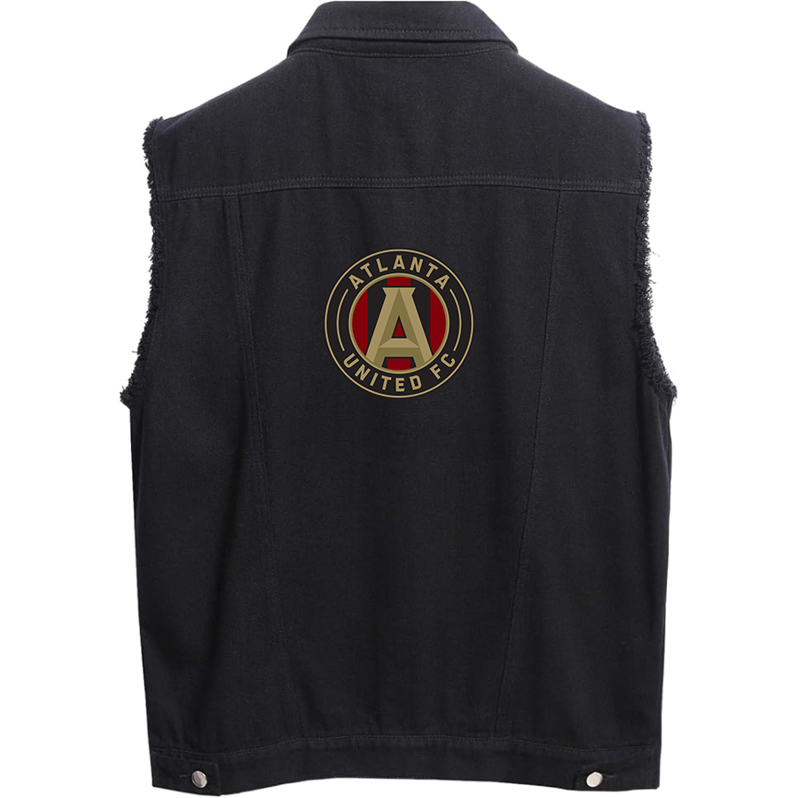 Men's Atlana United FC - Sleeveless Distressed Denim Vest – Rugged Black Jean Jacket