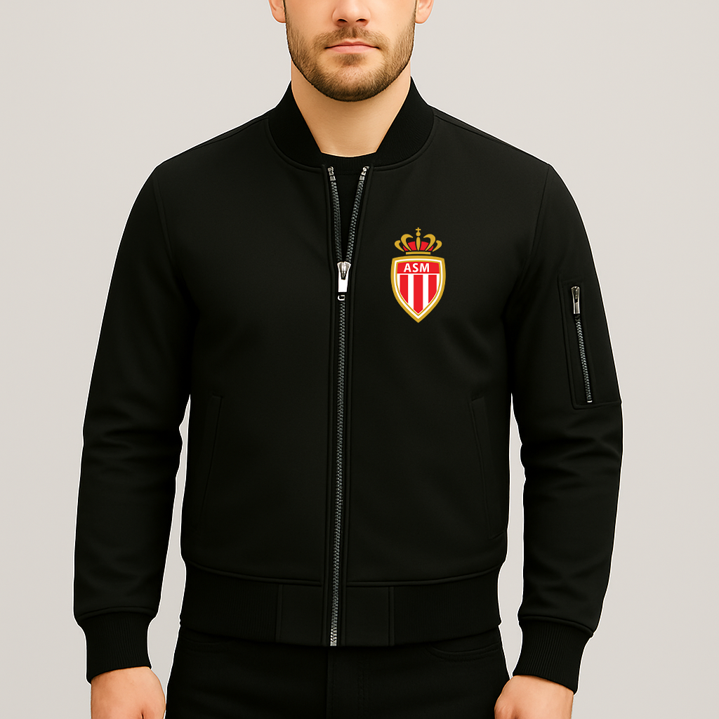Men's AS Monaco FC Lightweight Bomber Jacket Windbreaker Softshell Varsity Jacket Coat