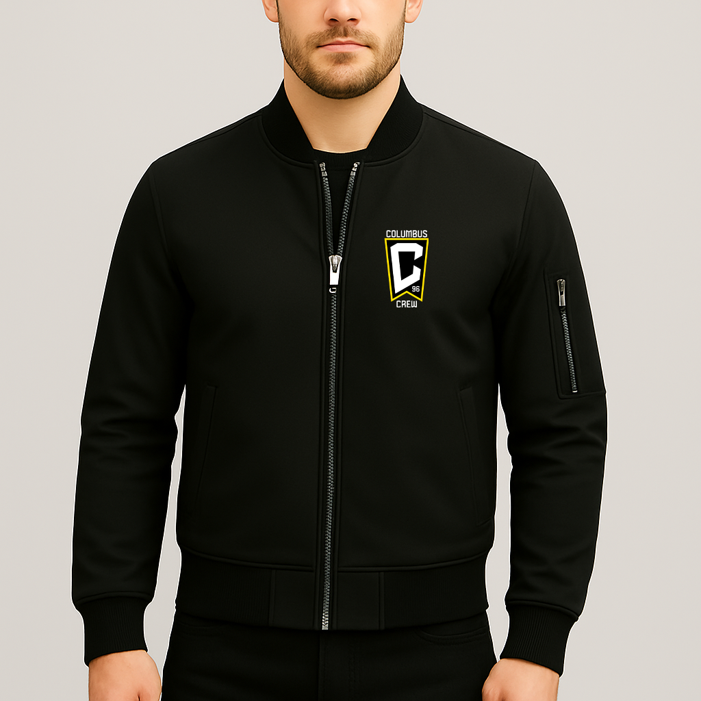 Men's Columbus Crew FC Lightweight Bomber Jacket Windbreaker Softshell Varsity Jacket Coat