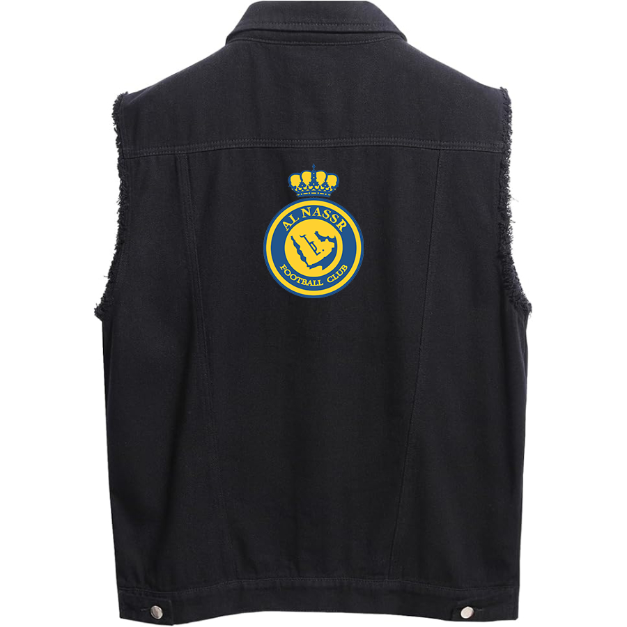 Men’s Al Nassr FC - Sleeveless Distressed Denim Vest – Rugged Black Jean Jacket