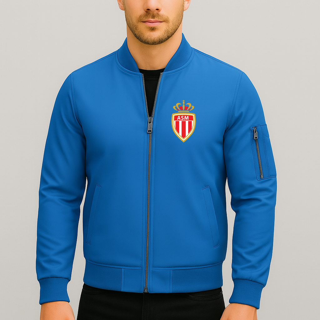 Men's AS Monaco FC Lightweight Bomber Jacket Windbreaker Softshell Varsity Jacket Coat