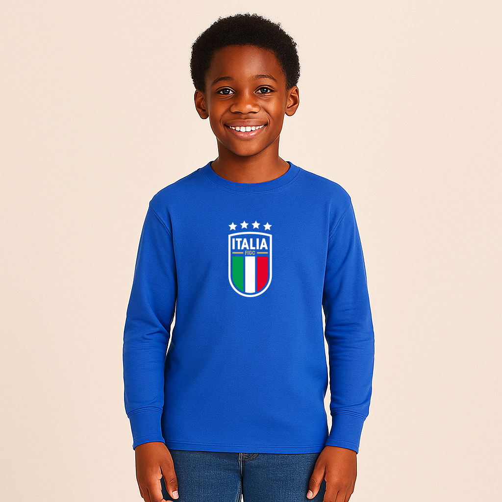 Youth Kids Italy National Soccer Team Long Sleeve T-Shirt