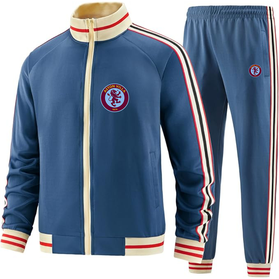 Men's Aston Villa - Premium Two-Piece Designer Tracksuit with Bold Striped Accents and Zippered Front - Elevated Athletic Wear
