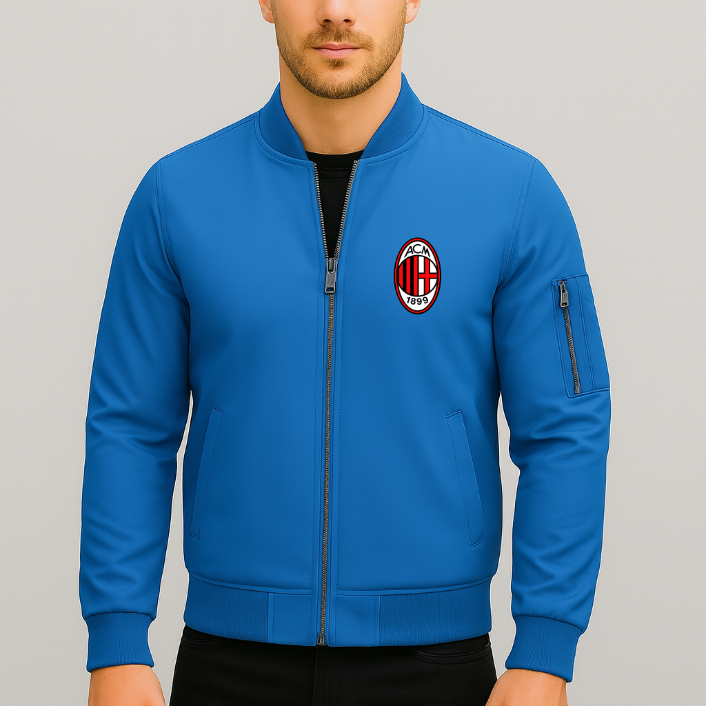 Men’s AC Milan Soccer Lightweight Bomber Jacket Windbreaker Softshell Varsity Jacket Coat