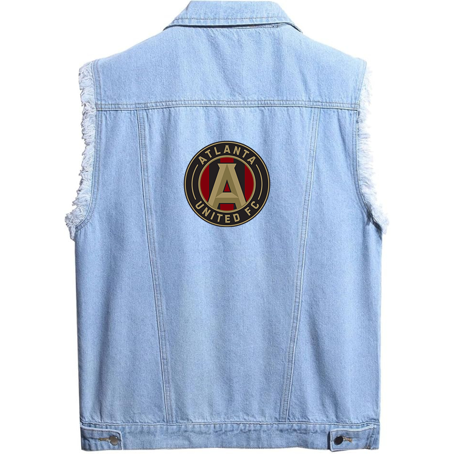 Men's Atlana United FC - Sleeveless Distressed Denim Vest – Rugged Black Jean Jacket