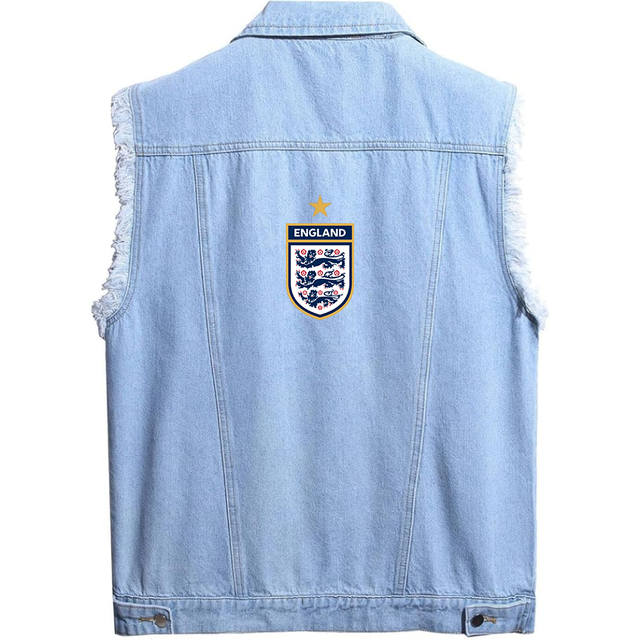 Men's England National Soccer Team- Sleeveless Distressed Denim Vest – Rugged Black Jean Jacket