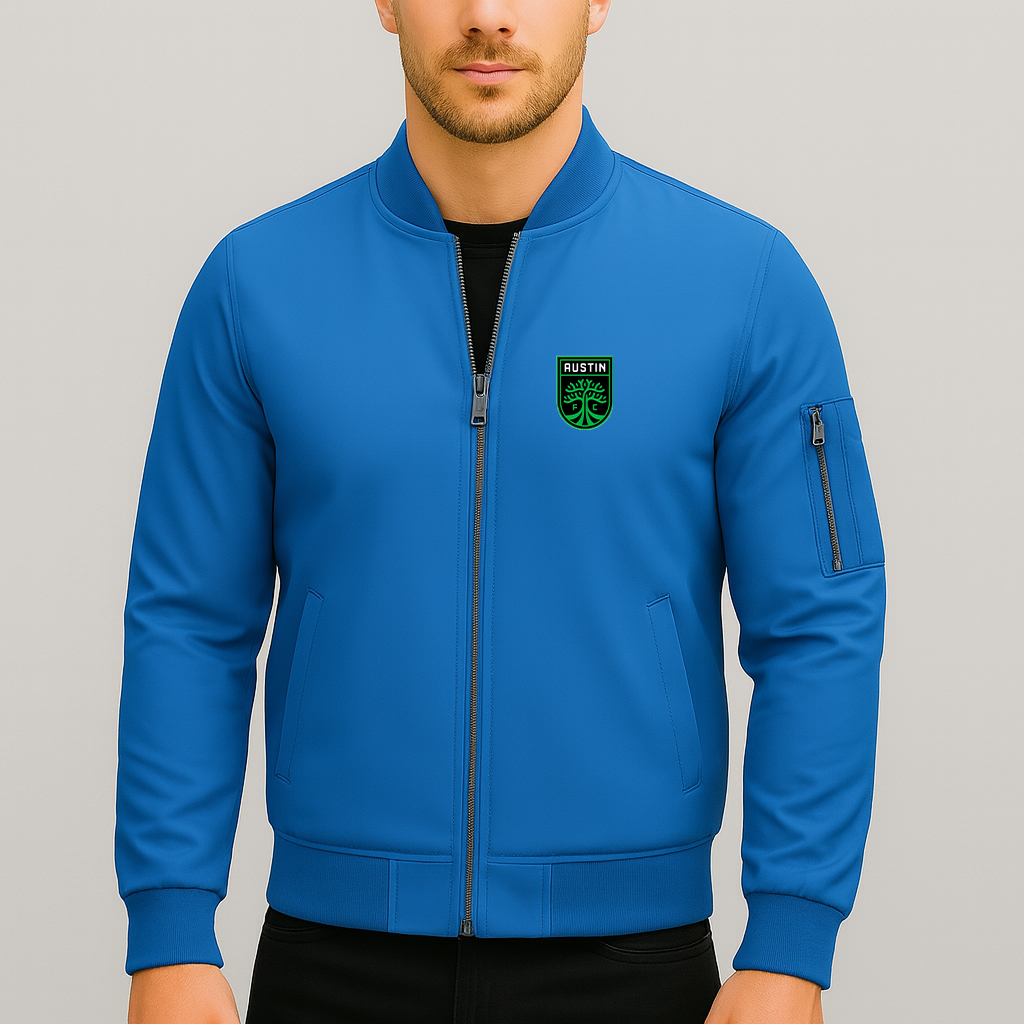 Men's Austin FC Lightweight Bomber Jacket Windbreaker Softshell Varsity Jacket Coat