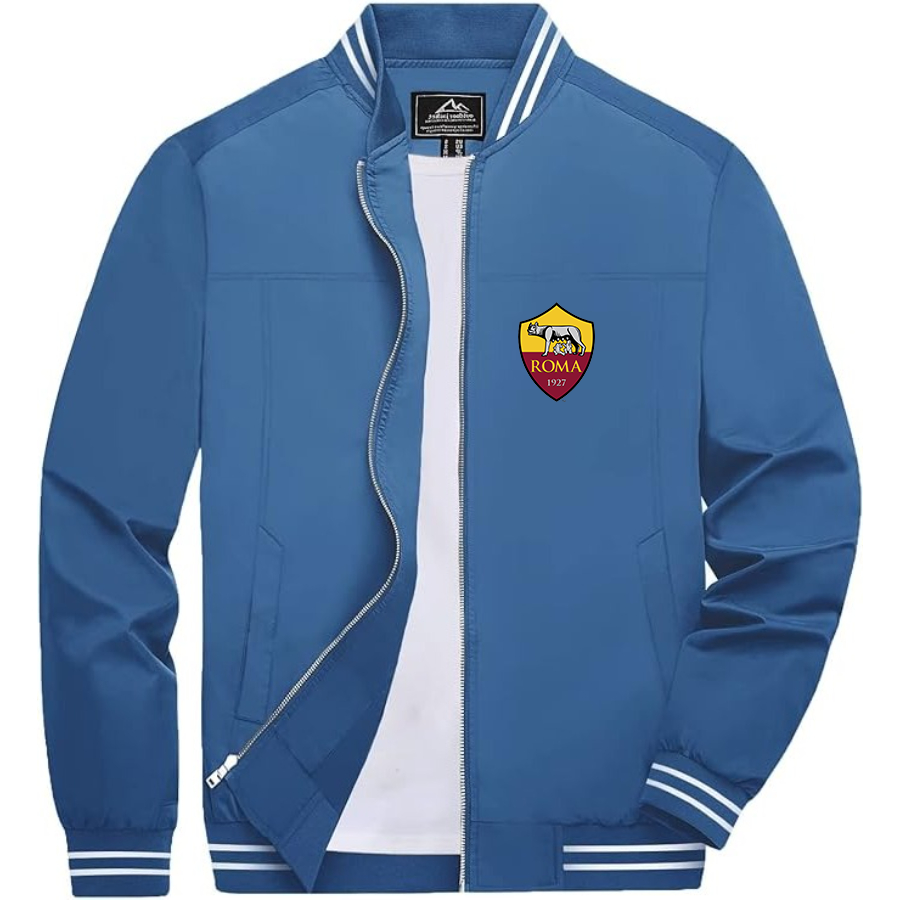 Men’s AS Roma FC Lightweight Zip-Up Bomber Jacket with Ribbed Collar and Cuffs - Versatile Casual Outerwear
