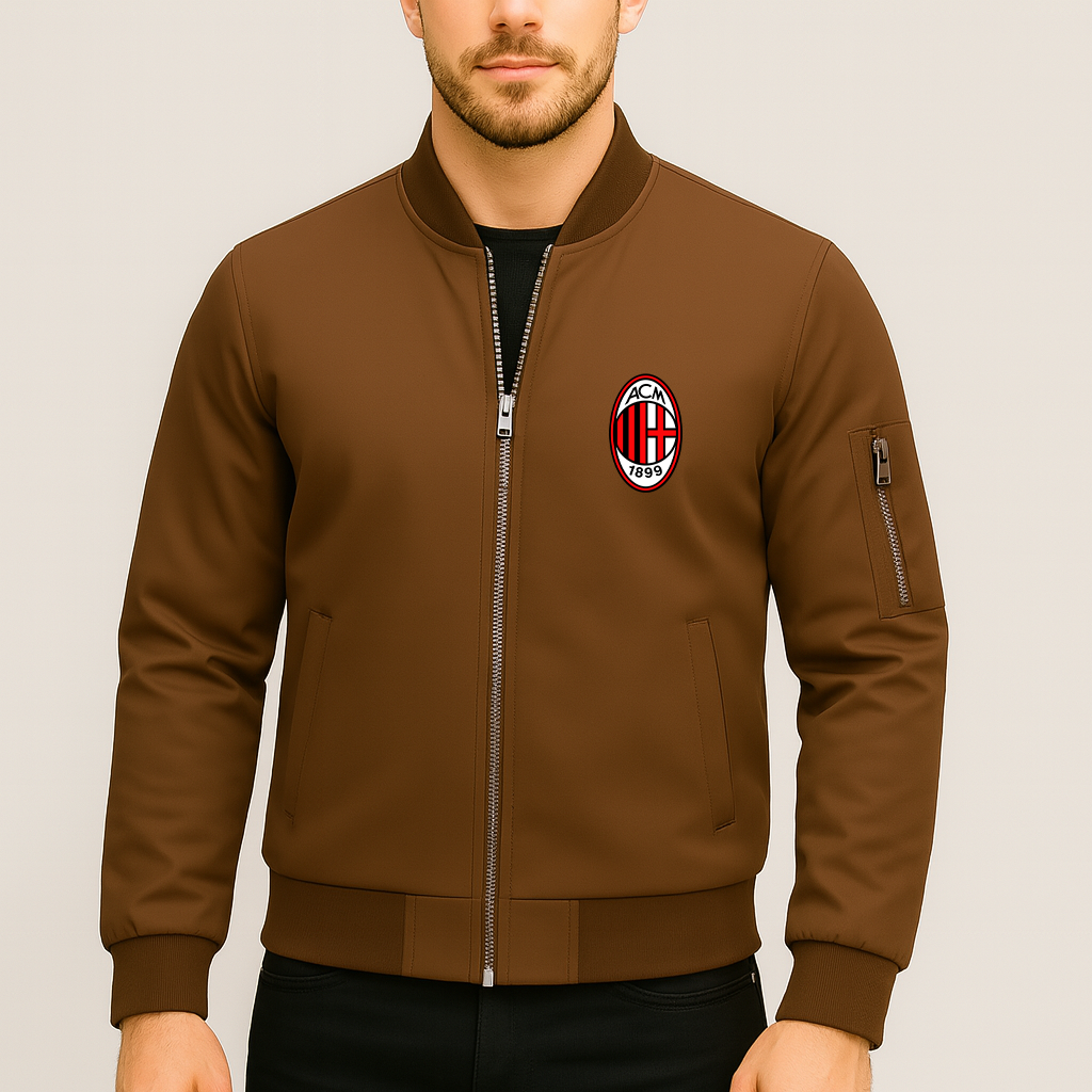 Men’s AC Milan Soccer Lightweight Bomber Jacket Windbreaker Softshell Varsity Jacket Coat