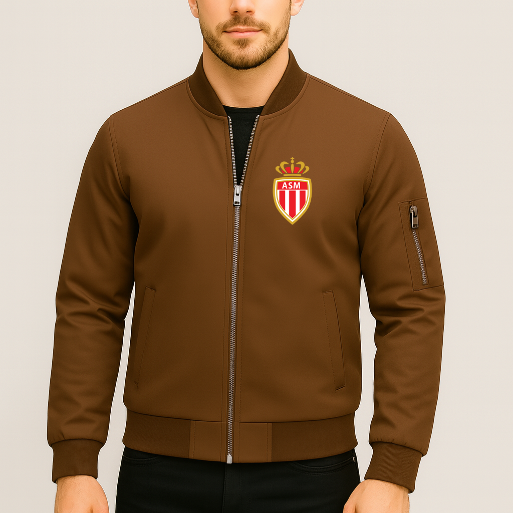 Men's AS Monaco FC Lightweight Bomber Jacket Windbreaker Softshell Varsity Jacket Coat