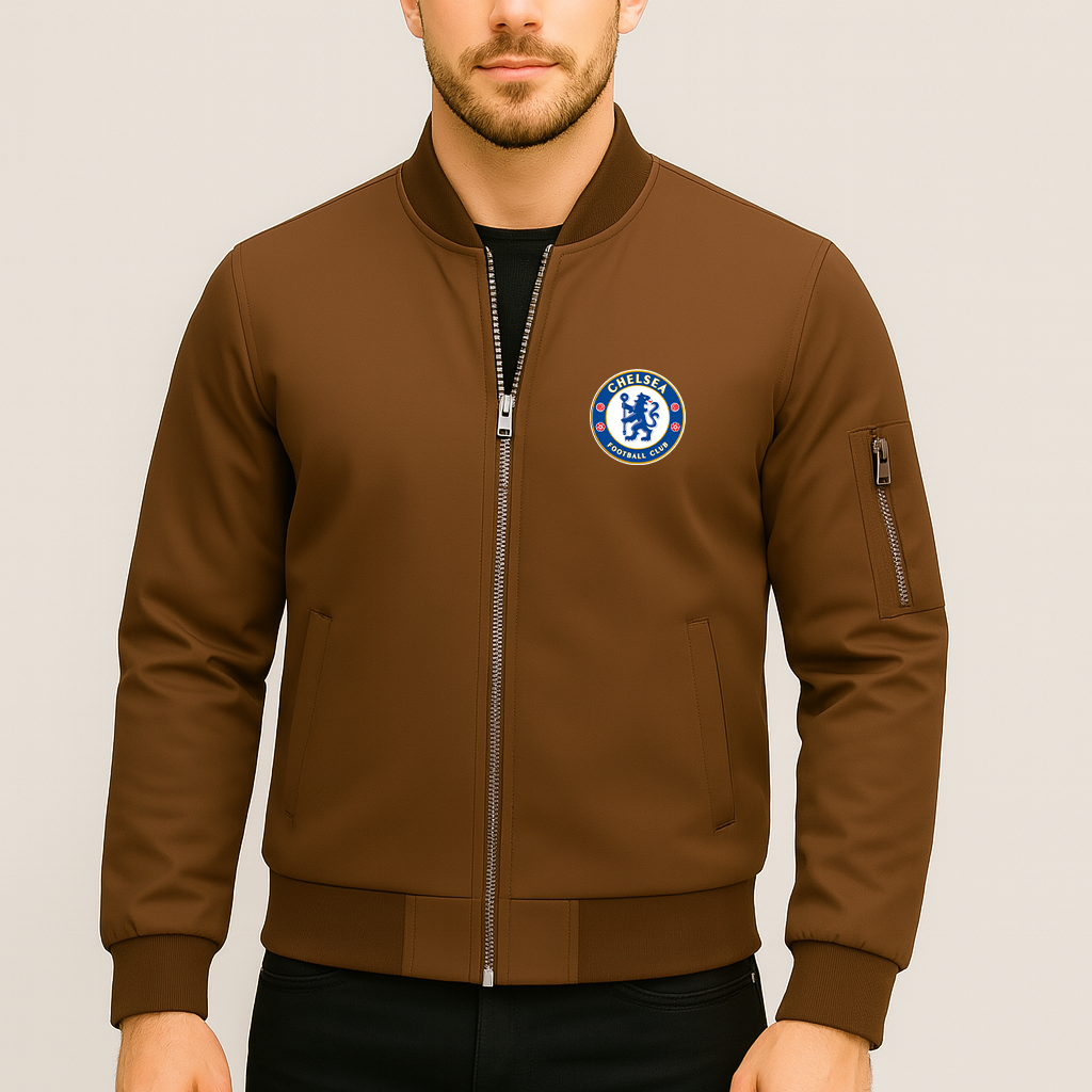 Men's Chelsea Soccer Lightweight Bomber Jacket Windbreaker Softshell Varsity Jacket Coat