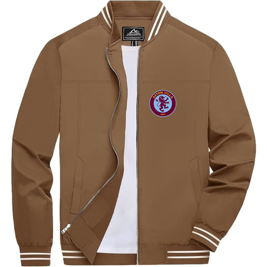 Men's Aston Villa Lightweight Zip-Up Bomber Jacket with Ribbed Collar and Cuffs - Versatile Casual Outerwear