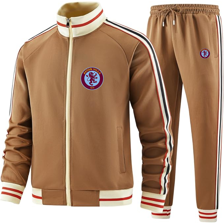 Men's Aston Villa - Premium Two-Piece Designer Tracksuit with Bold Striped Accents and Zippered Front - Elevated Athletic Wear