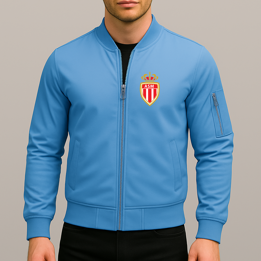 Men's AS Monaco FC Lightweight Bomber Jacket Windbreaker Softshell Varsity Jacket Coat