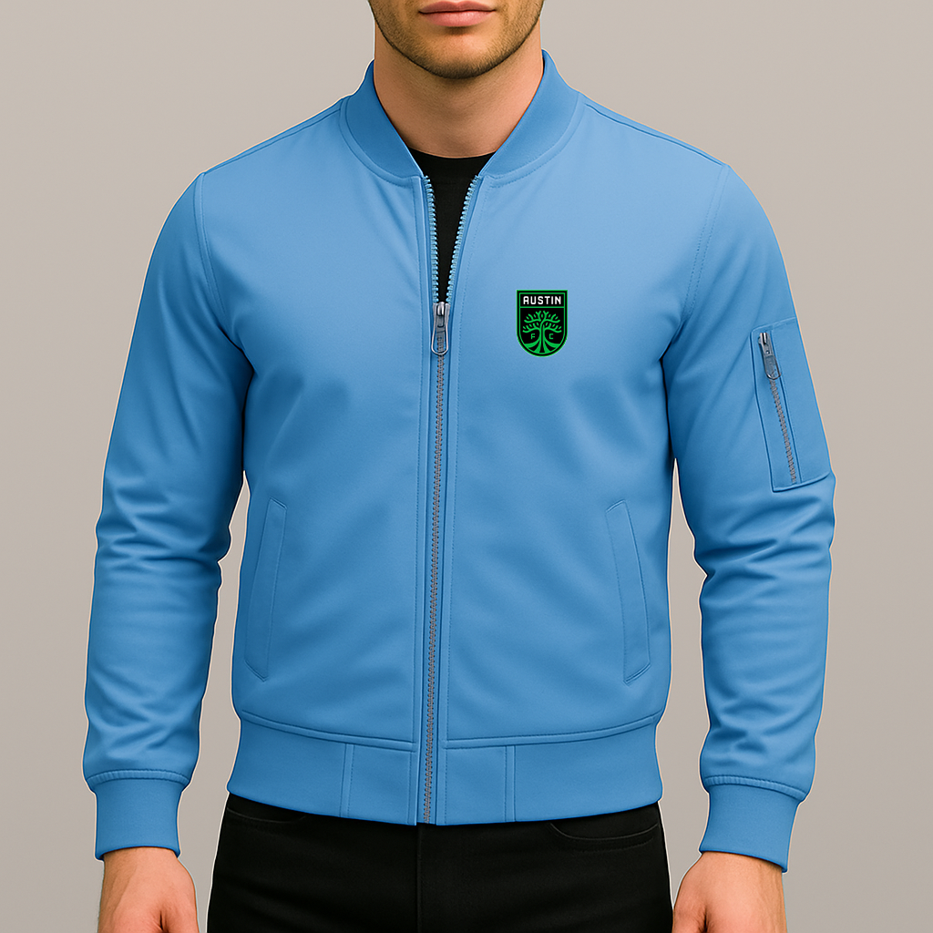 Men's Austin FC Lightweight Bomber Jacket Windbreaker Softshell Varsity Jacket Coat