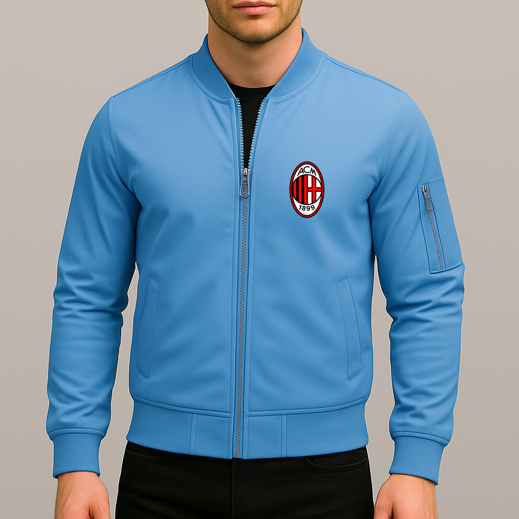 Men’s AC Milan Soccer Lightweight Bomber Jacket Windbreaker Softshell Varsity Jacket Coat