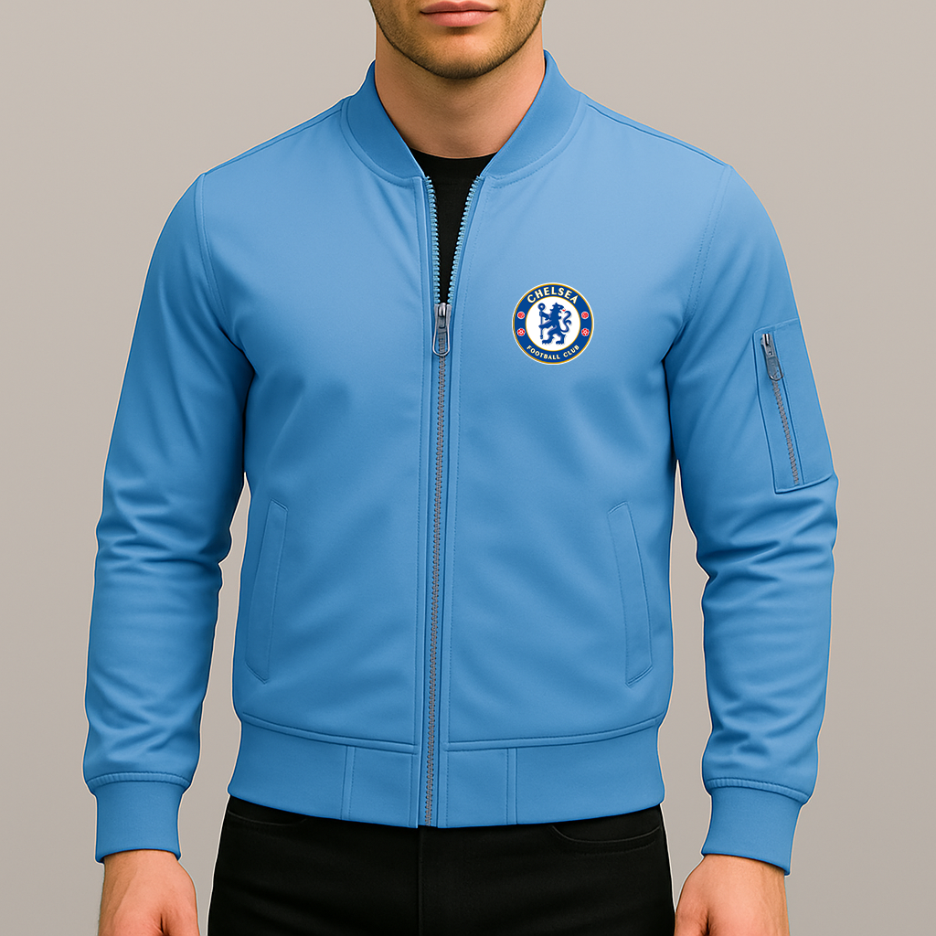Men's Chelsea Soccer Lightweight Bomber Jacket Windbreaker Softshell Varsity Jacket Coat