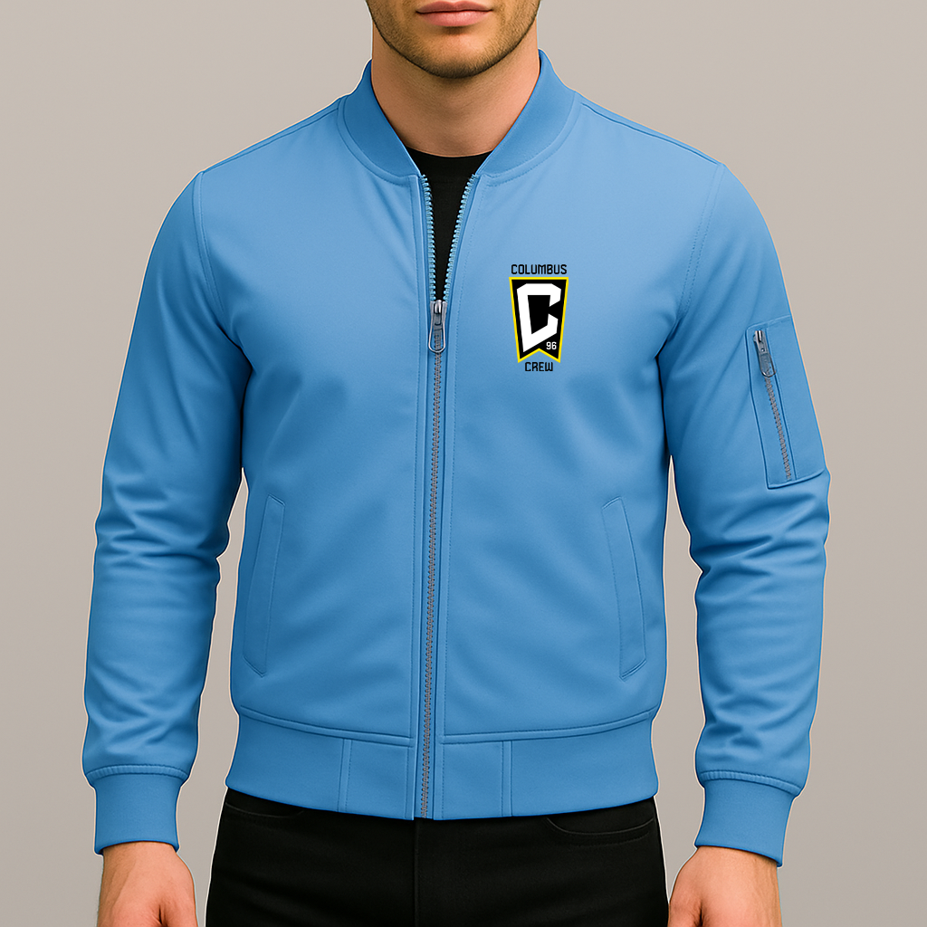 Men's Columbus Crew FC Lightweight Bomber Jacket Windbreaker Softshell Varsity Jacket Coat