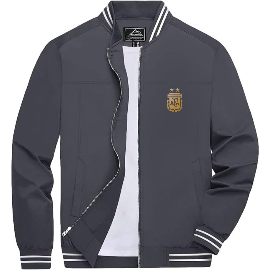 Men’s Argentina Soccer _ Lightweight Zip-Up Bomber Jacket with Ribbed Collar and Cuffs - Versatile Casual Outerwear