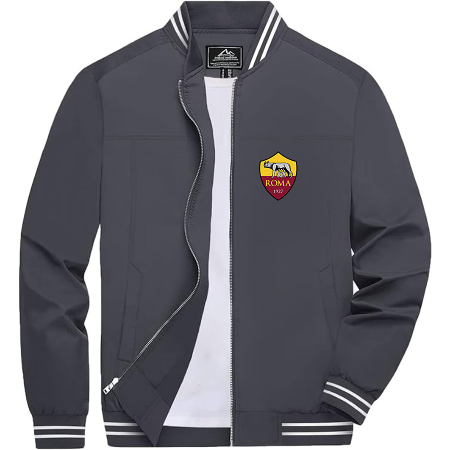 Men’s AS Roma FC Lightweight Zip-Up Bomber Jacket with Ribbed Collar and Cuffs - Versatile Casual Outerwear