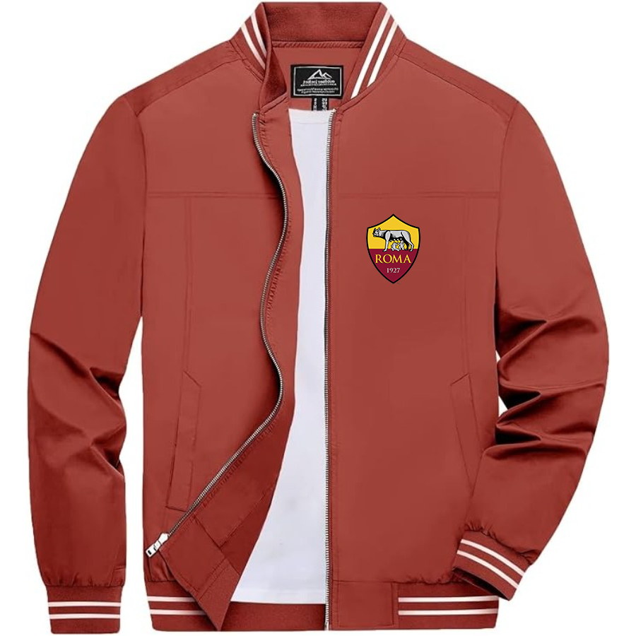 Men’s AS Roma FC Lightweight Zip-Up Bomber Jacket with Ribbed Collar and Cuffs - Versatile Casual Outerwear