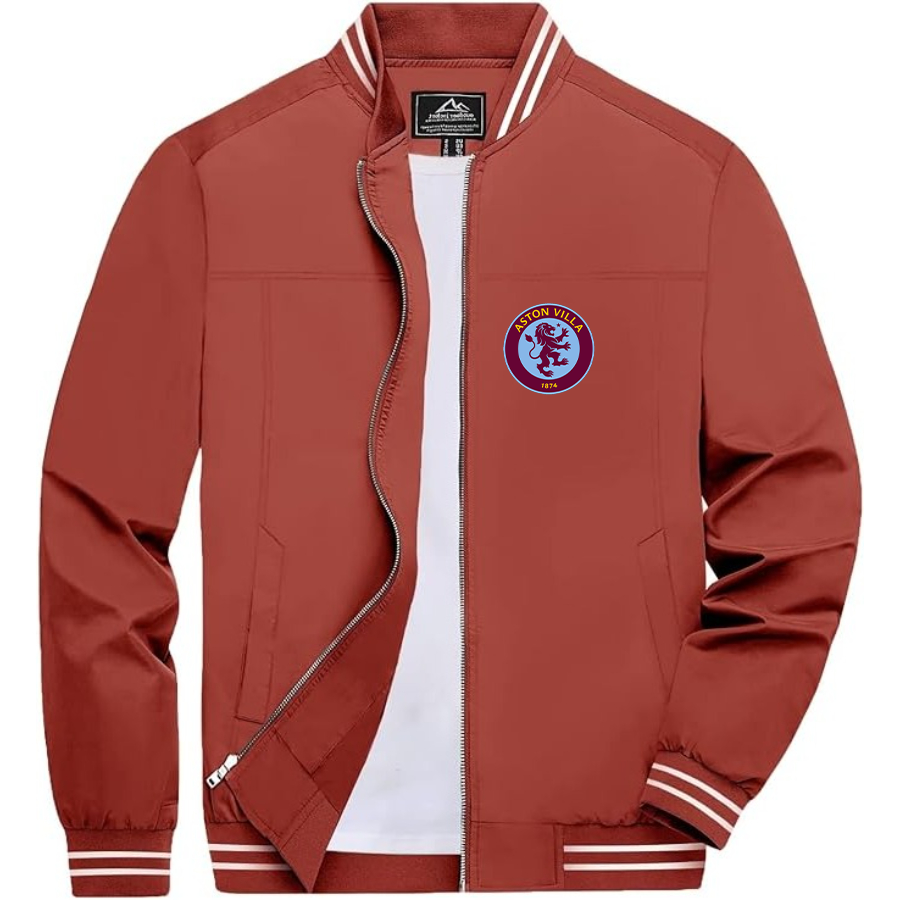 Men's Aston Villa Lightweight Zip-Up Bomber Jacket with Ribbed Collar and Cuffs - Versatile Casual Outerwear