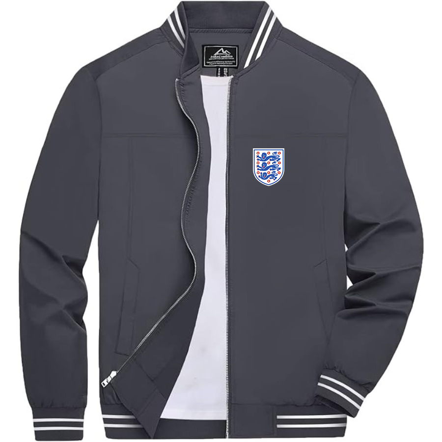 Men’s England National Football Team - Lightweight Zip-Up Bomber Jacket with Ribbed Collar and Cuffs - Versatile Casual Outerwear