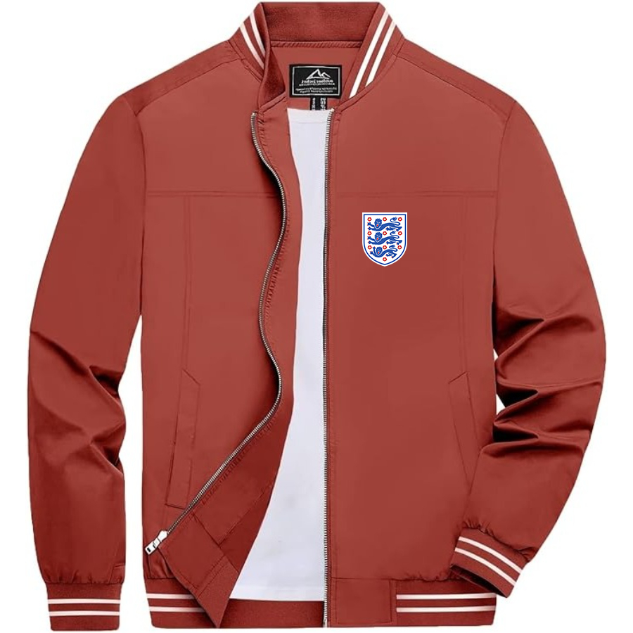Men’s England National Football Team - Lightweight Zip-Up Bomber Jacket with Ribbed Collar and Cuffs - Versatile Casual Outerwear