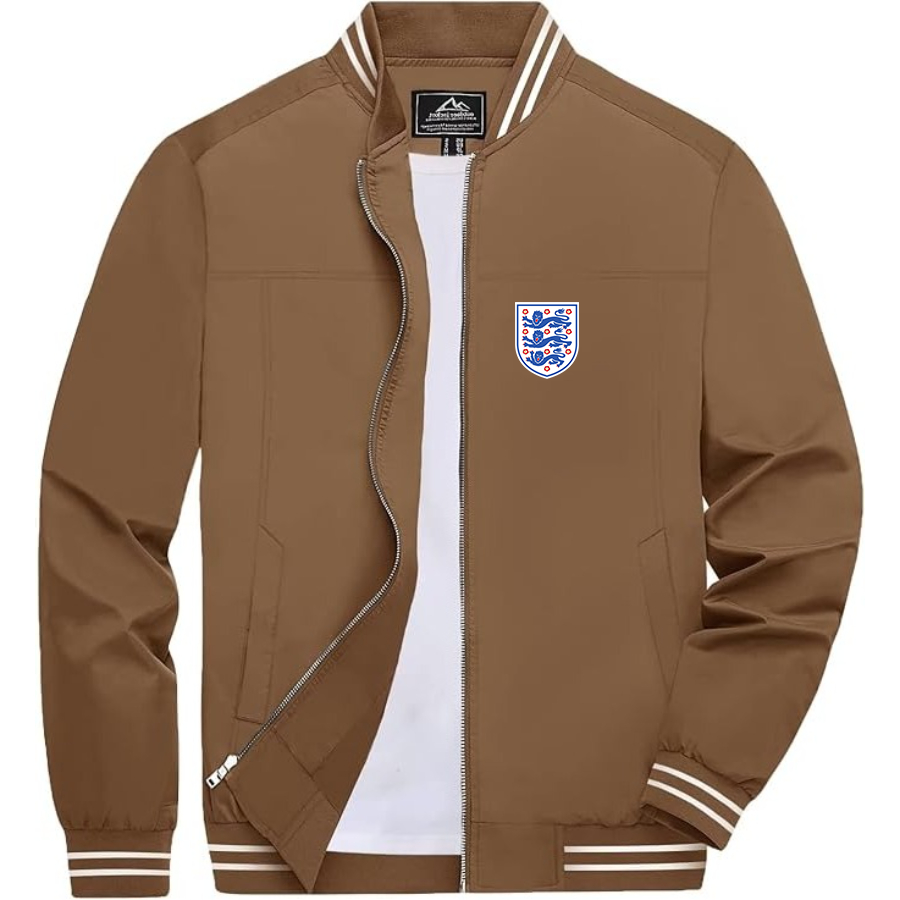Men’s England National Football Team - Lightweight Zip-Up Bomber Jacket with Ribbed Collar and Cuffs - Versatile Casual Outerwear