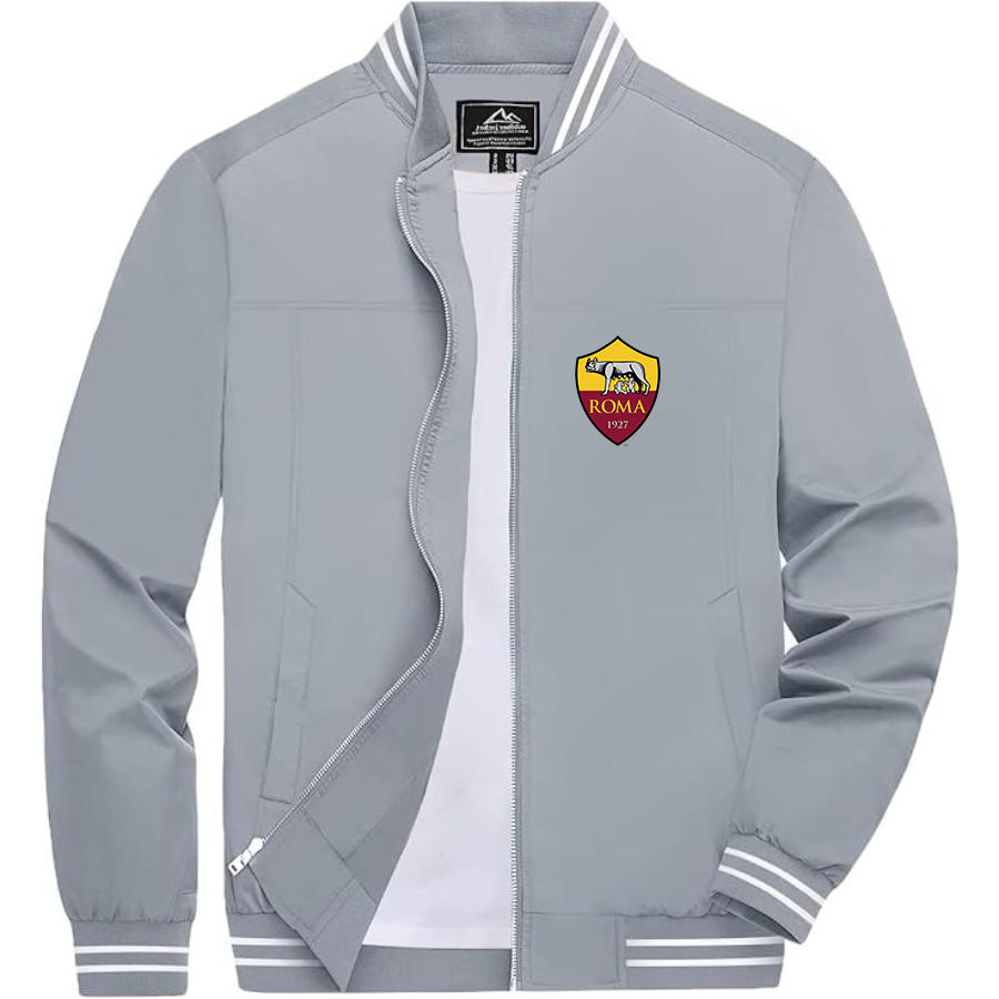 Men’s AS Roma FC Lightweight Zip-Up Bomber Jacket with Ribbed Collar and Cuffs - Versatile Casual Outerwear