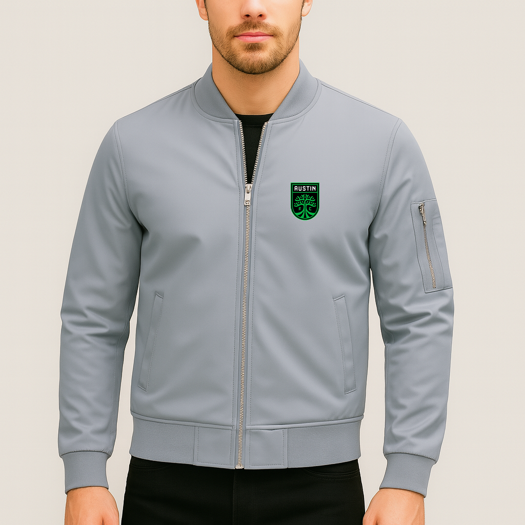 Men's Austin FC Lightweight Bomber Jacket Windbreaker Softshell Varsity Jacket Coat