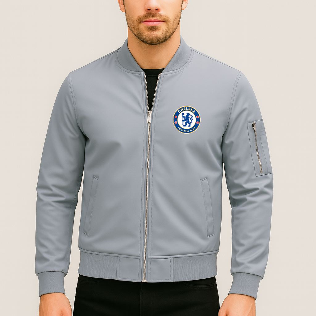 Men's Chelsea Soccer Lightweight Bomber Jacket Windbreaker Softshell Varsity Jacket Coat