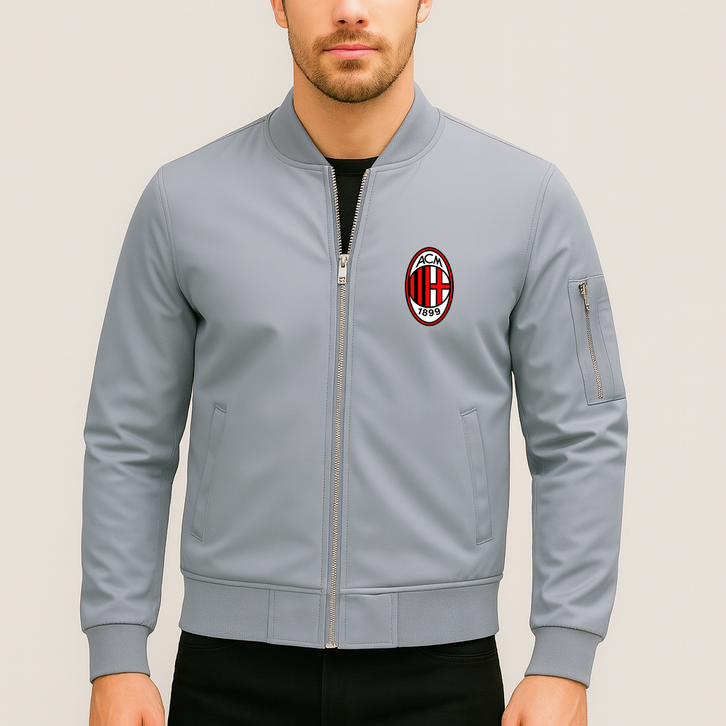 Men’s AC Milan Soccer Lightweight Bomber Jacket Windbreaker Softshell Varsity Jacket Coat