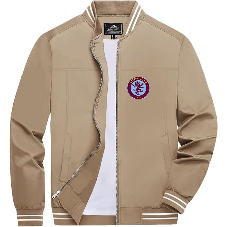 Men's Aston Villa Lightweight Zip-Up Bomber Jacket with Ribbed Collar and Cuffs - Versatile Casual Outerwear