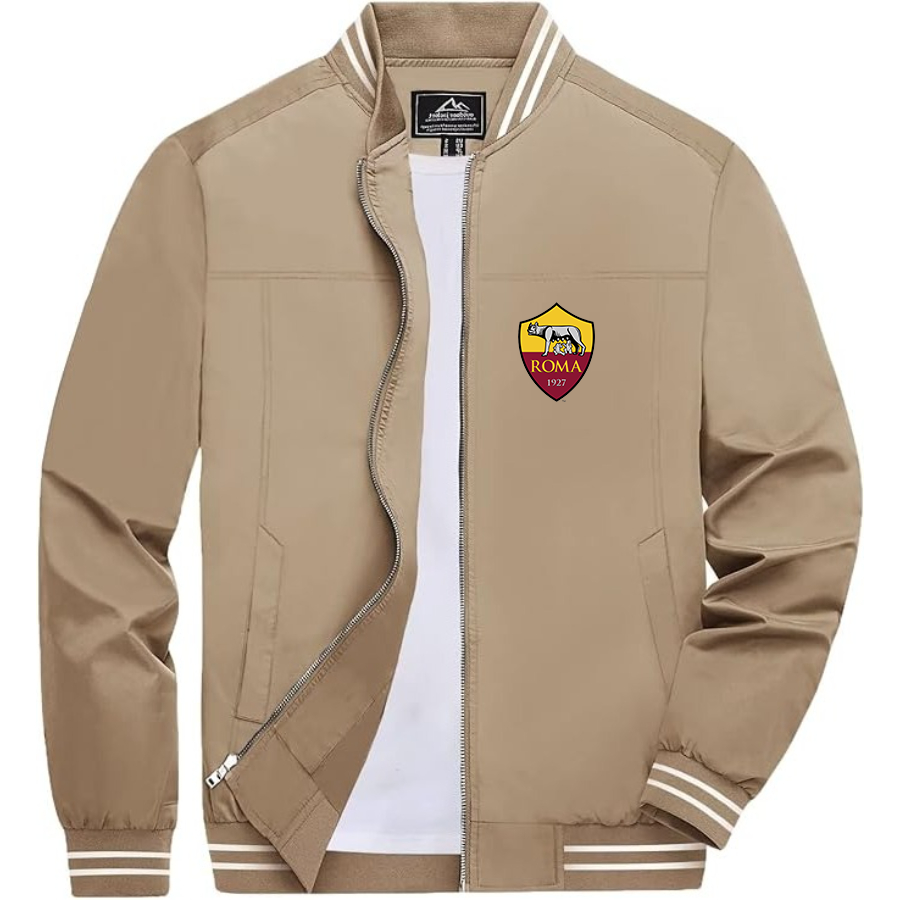 Men’s AS Roma FC Lightweight Zip-Up Bomber Jacket with Ribbed Collar and Cuffs - Versatile Casual Outerwear