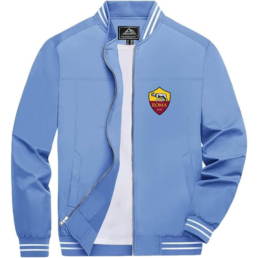 Men’s AS Roma FC Lightweight Zip-Up Bomber Jacket with Ribbed Collar and Cuffs - Versatile Casual Outerwear