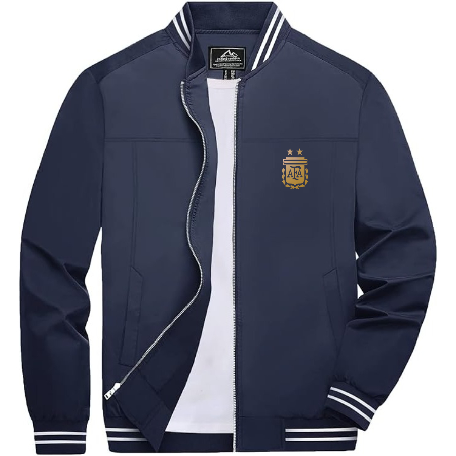 Men’s Argentina Soccer _ Lightweight Zip-Up Bomber Jacket with Ribbed Collar and Cuffs - Versatile Casual Outerwear